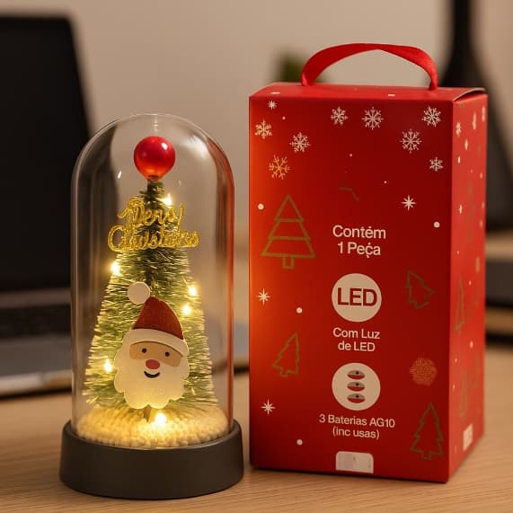 MINI ÁRVORE DE NATAL COM LED 14CM DECORAÇÃO COMPACTA E ILUMINADA PARA AMBIENTES INTERNOS E PRESENTES