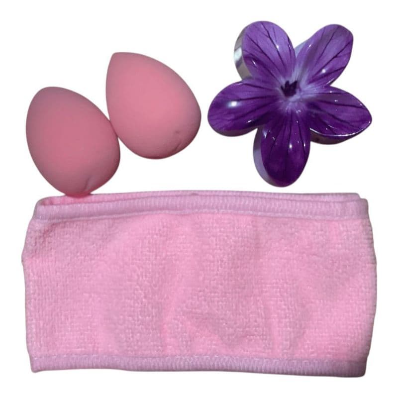 Kit esponja Para Maquiagem + Faixa +Prendedor de Cabelo