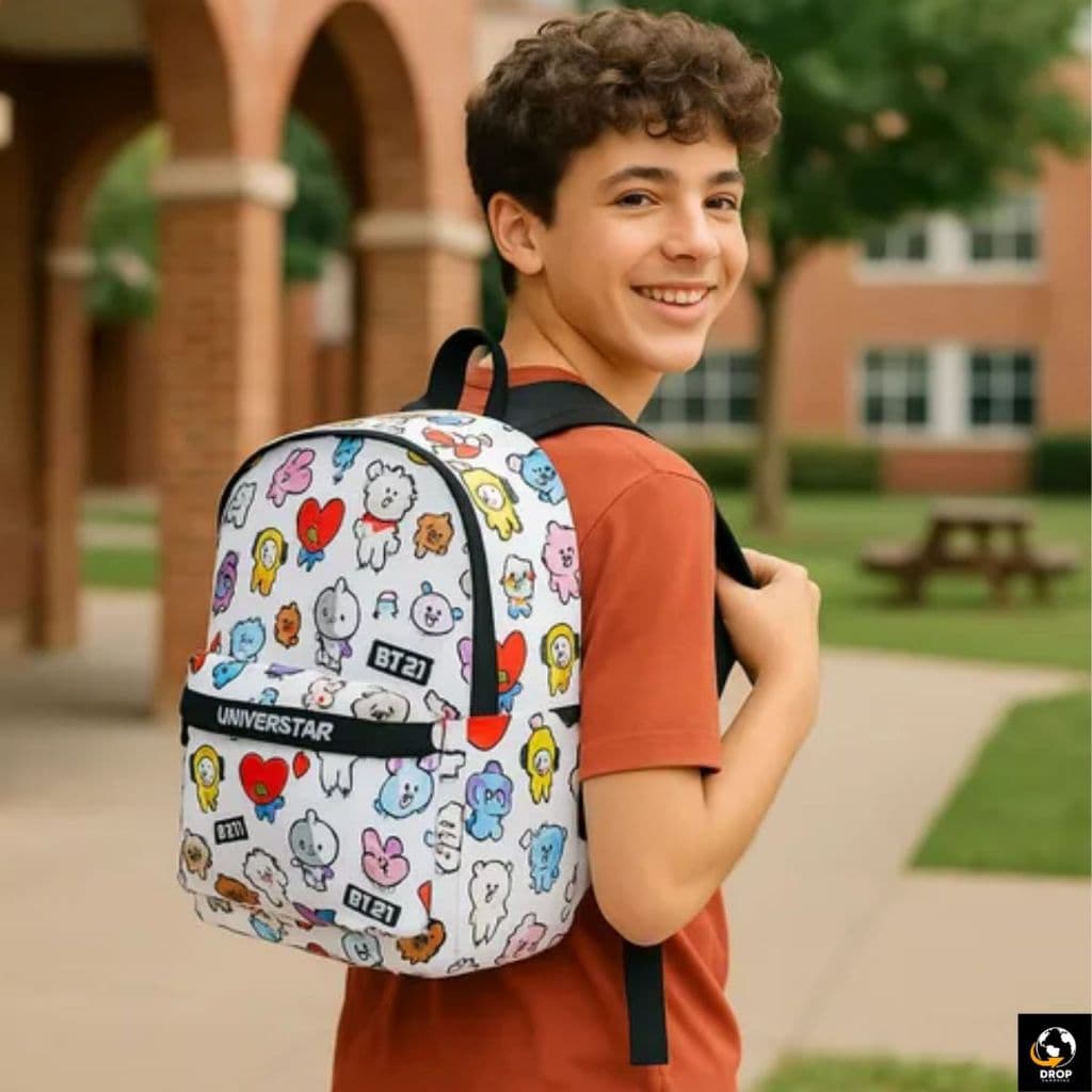 Mochila Escolar Personagens Lendarios BT21 Resistente Leve Branca