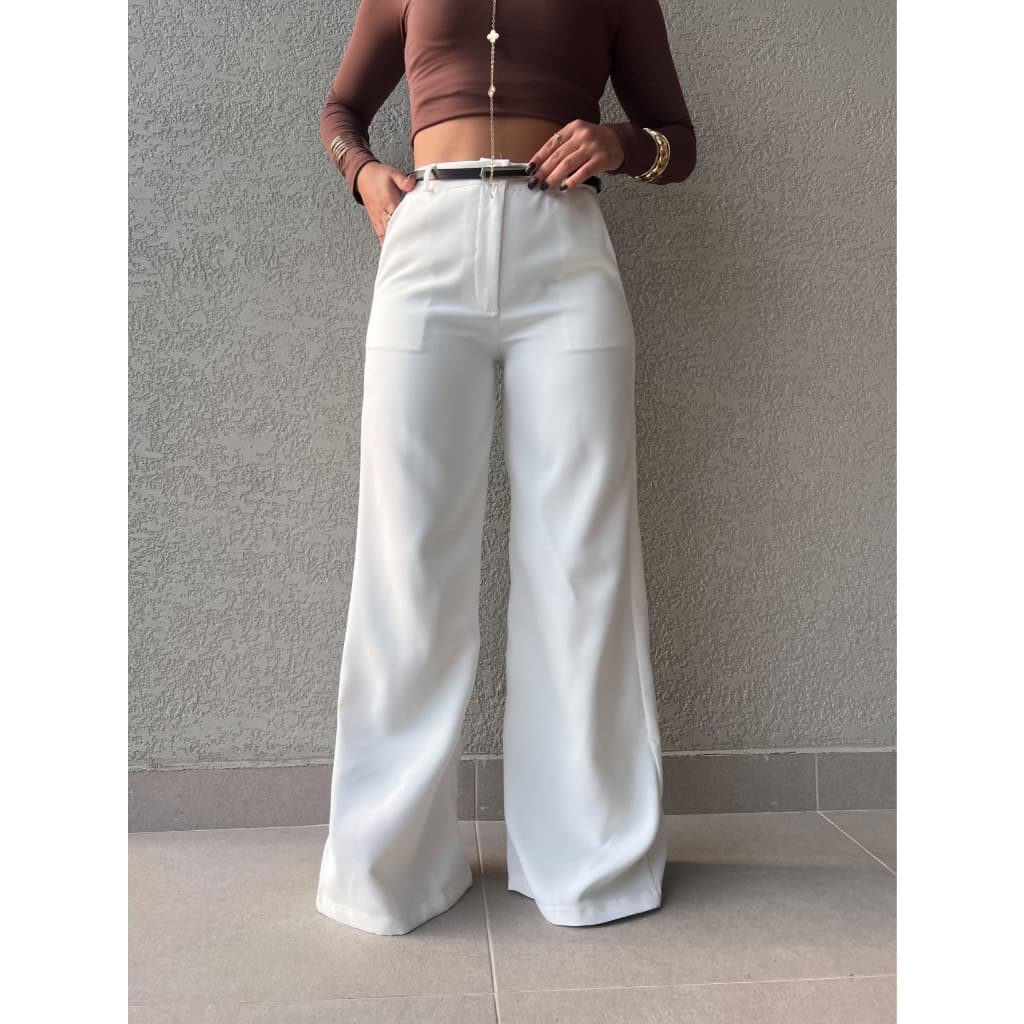 Anaoffice 2036 com cinto Calça pantalona  detalhes Calça Feminina  lisa 2036-4