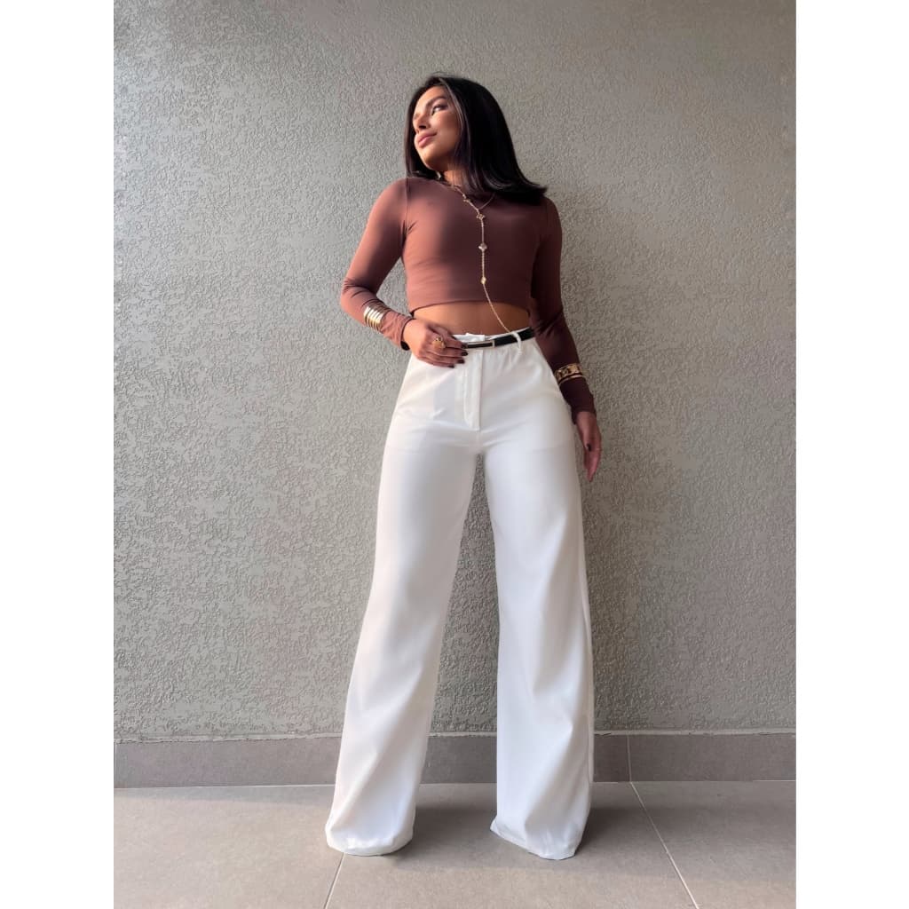 Anaoffice 2036 com cinto Calça pantalona  detalhes Calça Feminina  lisa 2036
