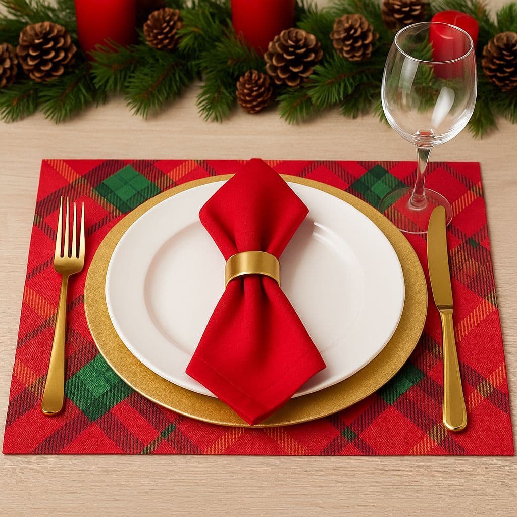 2 Unidades = 2 Lugares Americano - JOGO AMERICANO 3D CORTE LASER Xadrez Natal Vermelho