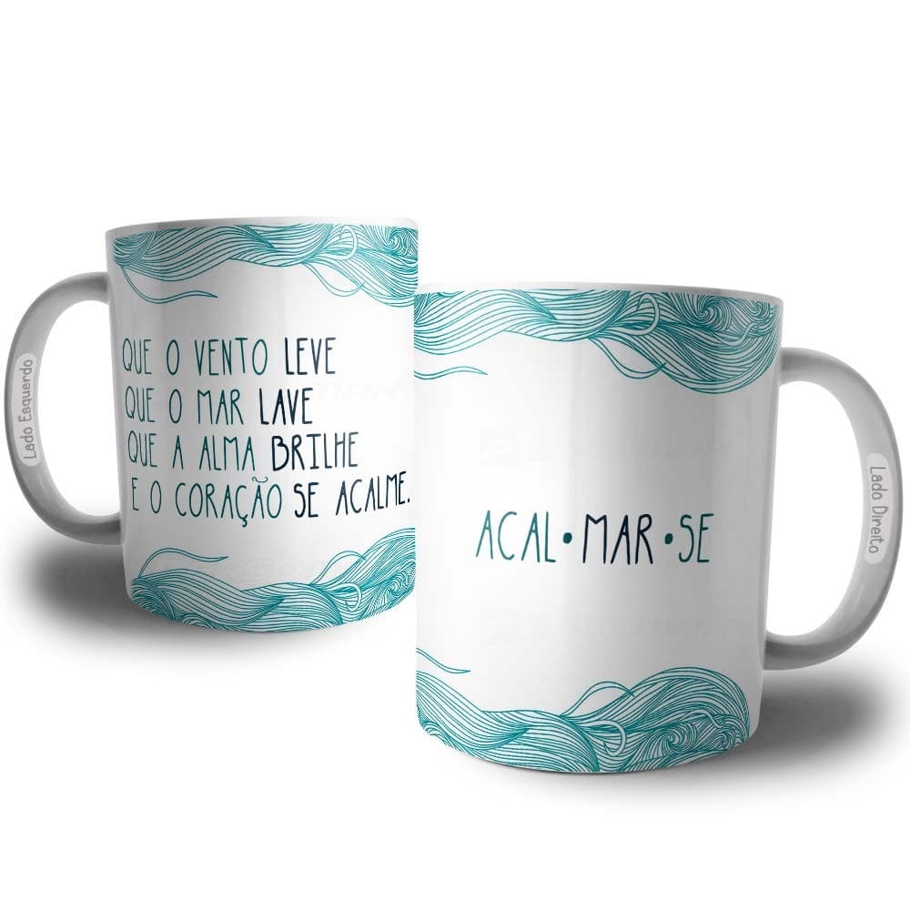 Caneca Vento, Mar, Alma e Coração Xicara Coleção Mar Poesia Paz Conexão com água do Mar