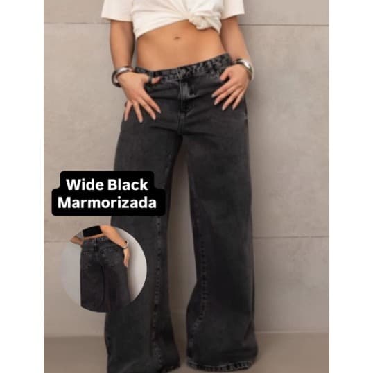 Calça Jeans feminina Wide Leg Marmorizada Pantalona Boca Larga Premium Blogueira Moda