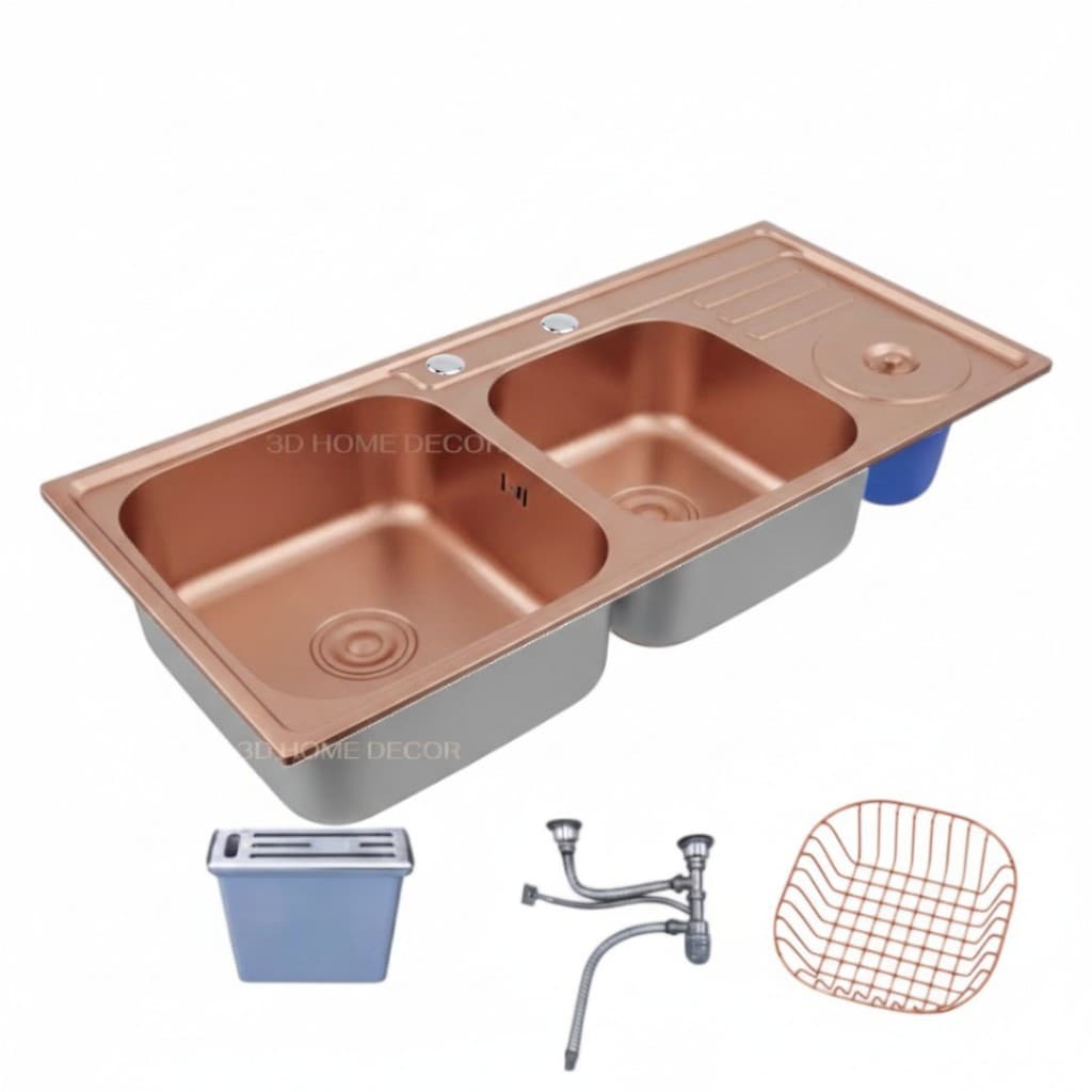 Pia Dupla De Cozinha Inox 92x45cm Rose Gold Cuba Gourmet Cozinha INOX 92 CM Rose Gold