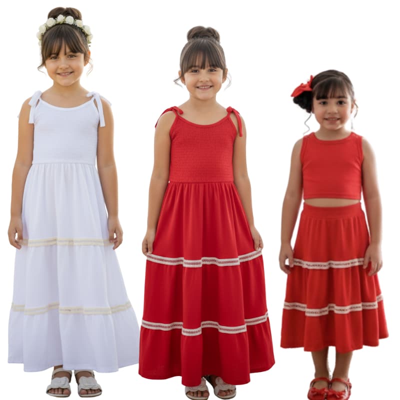 Vestidos & Conjunto Infantil Natalino e de Ano Novo – Look Completo - Tamanhos 4-6 e 8