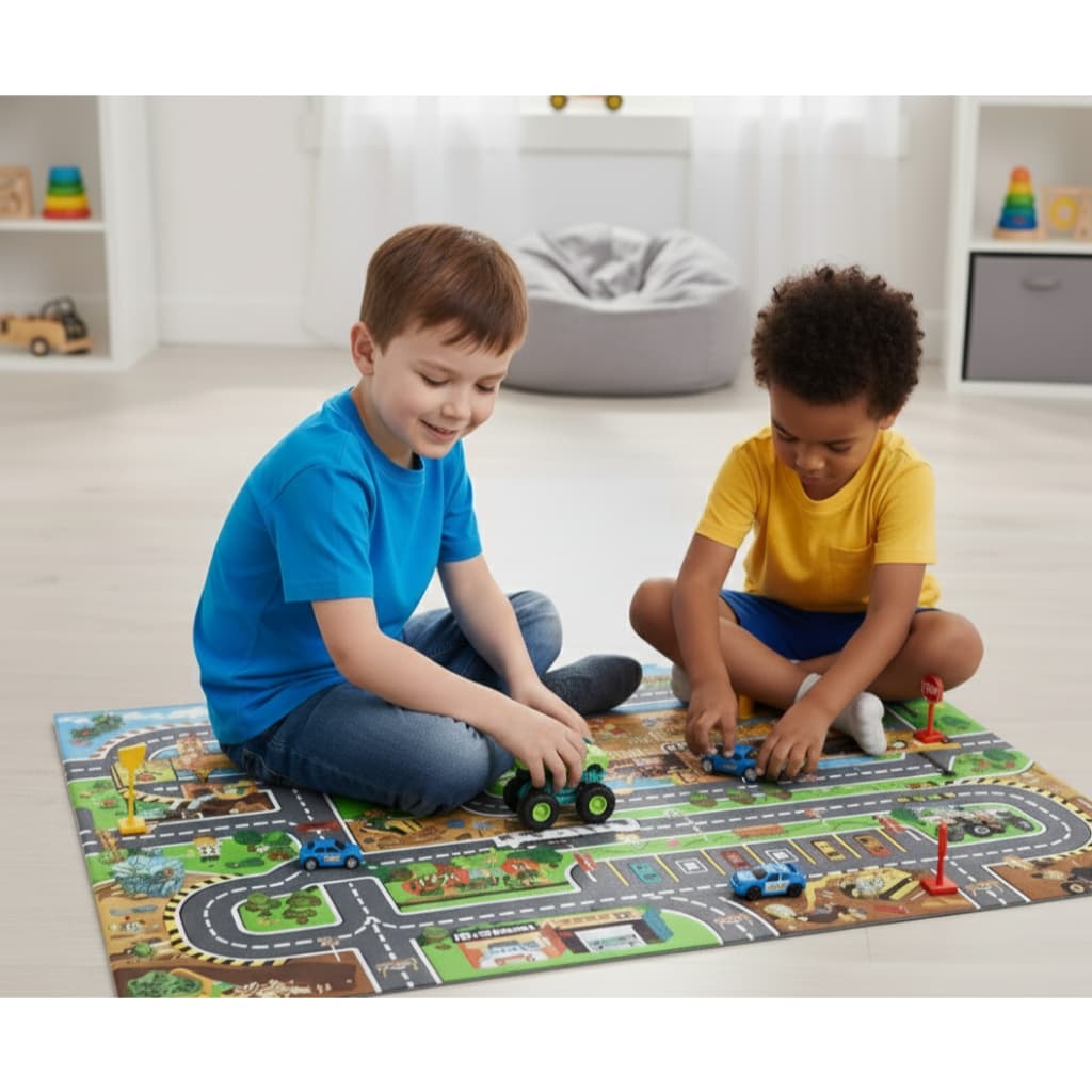 Tapete Infantil Cidade Ilustrada com Carrinhos e Placas de trânsito Menino– Brinquedo Educativo +3 Anos