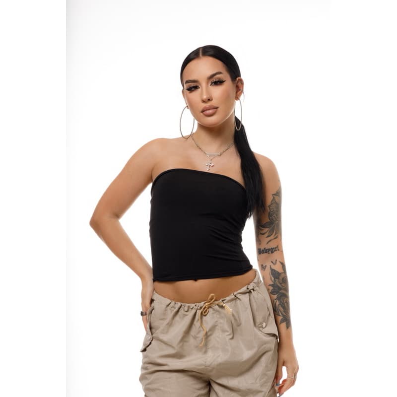 Tube Top Preto Feminino Poliamida Premium | Tomara que Caia | Duplo Tecido | Tamanho Único 36 ao 40