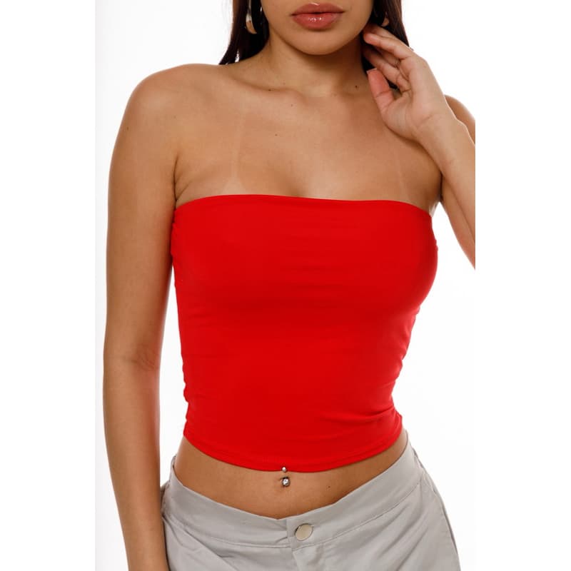 Tube Top Vermelho Feminino Poliamida Premium | Tomara que Caia | Duplo Tecido | Tamanho Único 36 ao 40