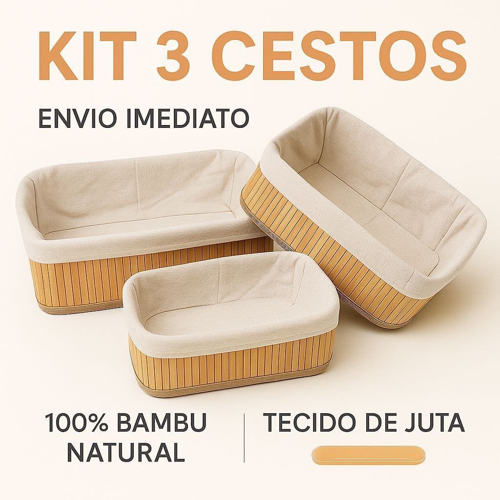 Conjunto  Cestos Organizadores Bambu Multiuso - Caixas Cesto De Roupa Lavanderia Banheiro Quarto