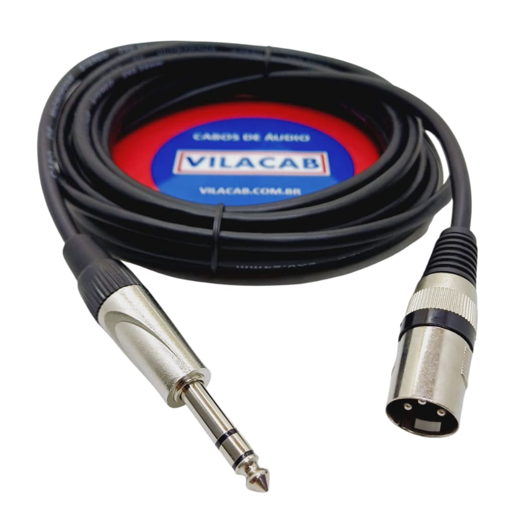 Cabo XLR Canon Macho x P10 Stereo Linha Premium Vilacab - Escolha o Tamanho - Balanceado Áudio Trs