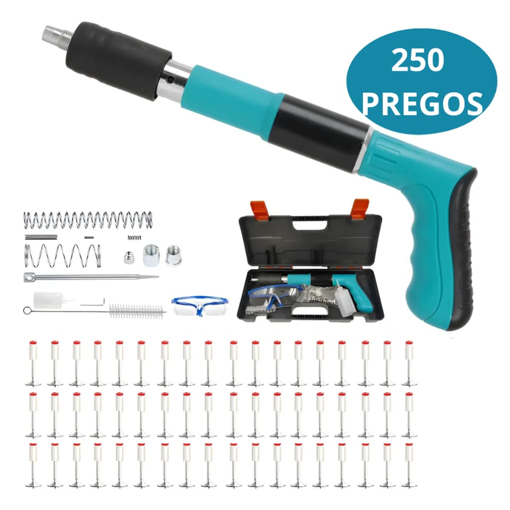 Pistola Fixação Finca Pino Rebite Ação Direta Com 250 Pregos