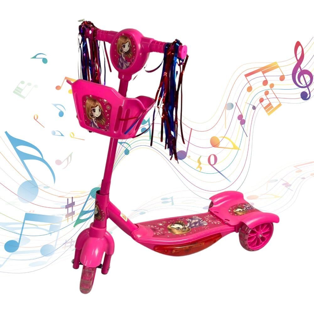 Patinete Infantil 3 Rodas Scooter 3 Rodas Luz LED Som Equilíbrio Brinquedo Menino Menina Dobravel