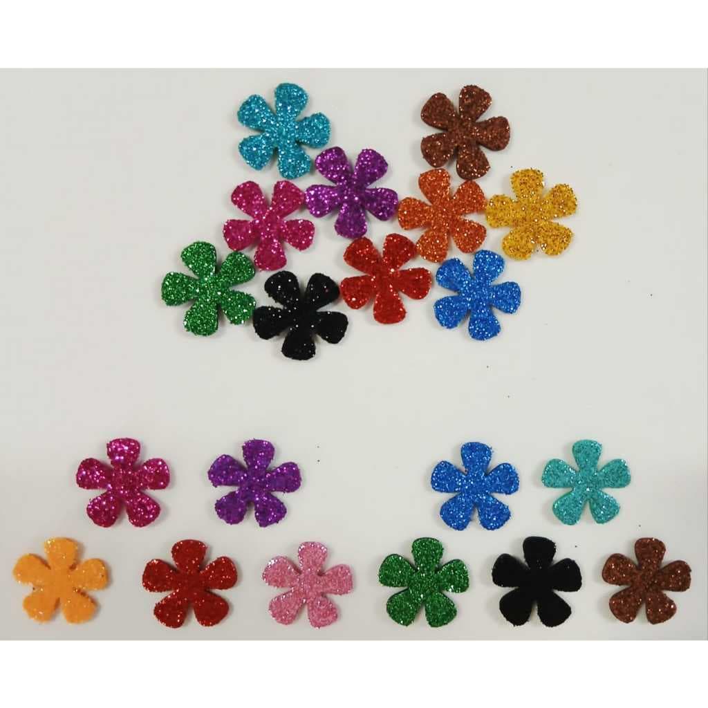 50 Flor 2 Adesivos 3cm Eva Glíter Pet Shop Cães E Gatos