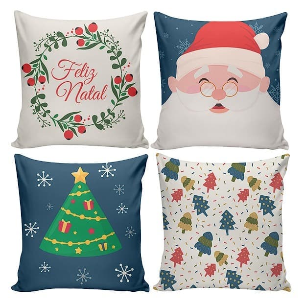 Kit 4 Capas de Almofada Natal - Decoração Sala e Quarto