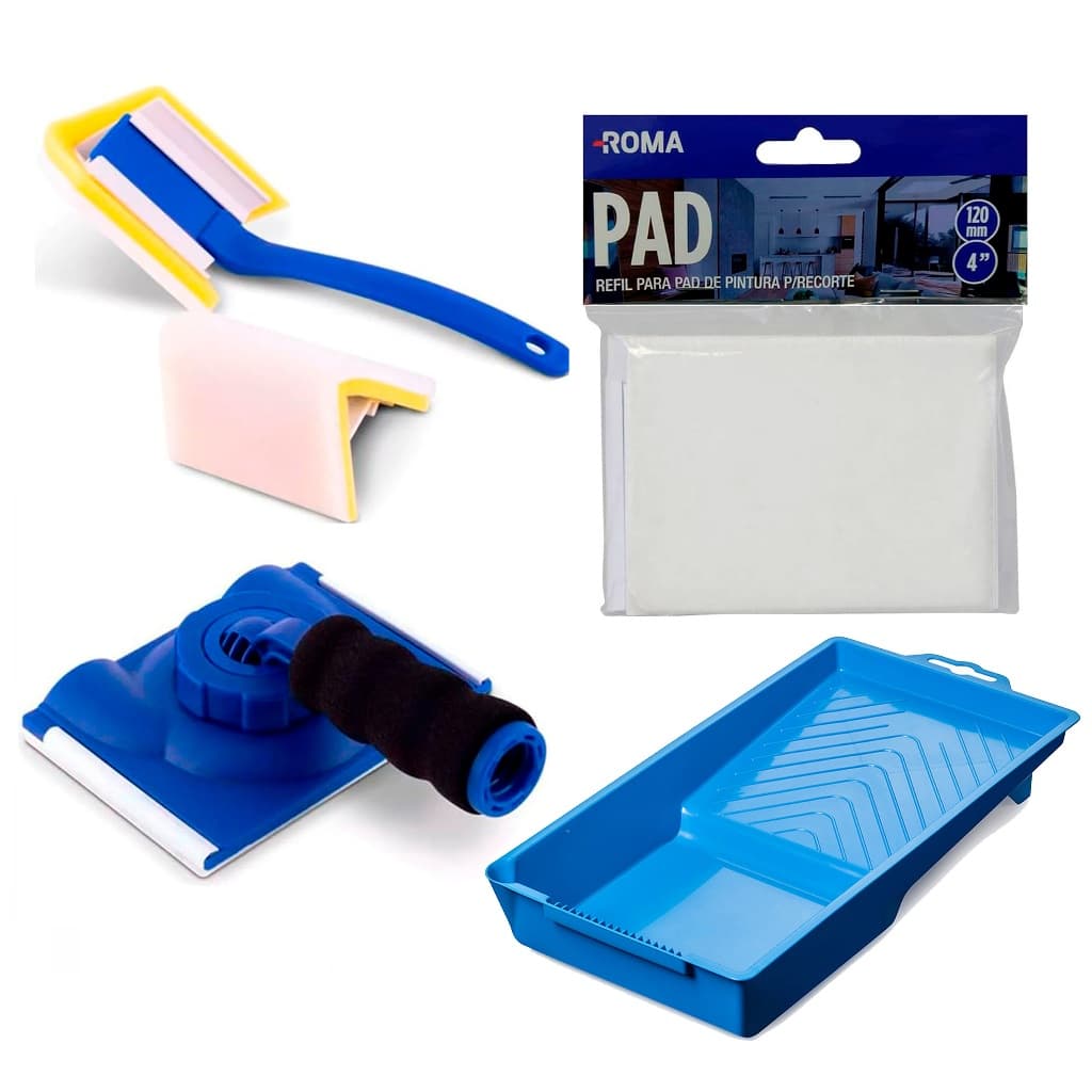 Kit Pad Para Pintura Com Cabo Ajustavel + Pad para Pintura de Cantos + Refil + Bandeja 250ML ROMA