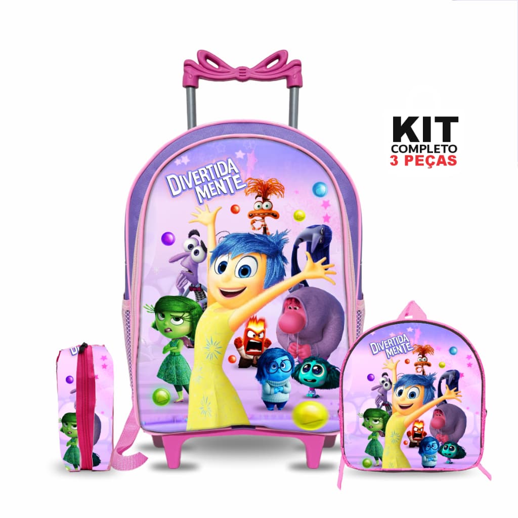 Kit Mochila Escolar de Rodinha Divertidamente - Infantil - Menina - Feminina