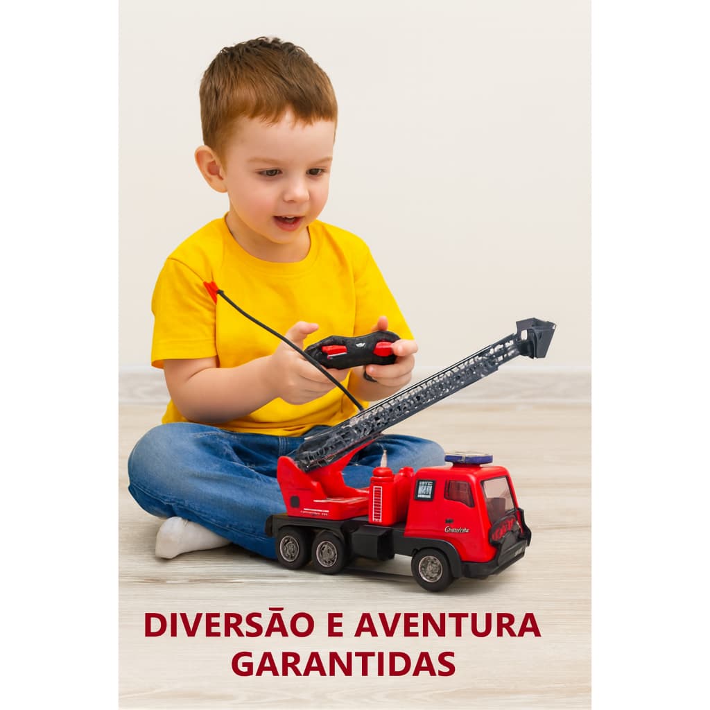 Caminhao Carrinho  Brinquedo Bombeiro Controle Remoto Brinquedo Resistente Infantil Vermelho
