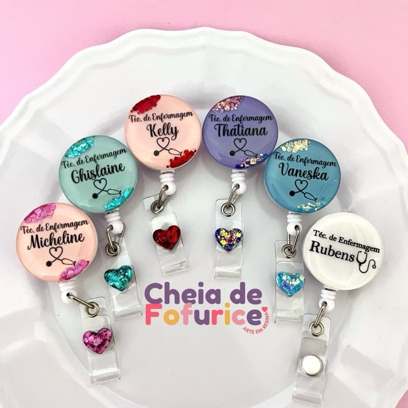 PORTA CRACHÁ PERSONALIZADO - Crachá Profissional Retrátil em Resina