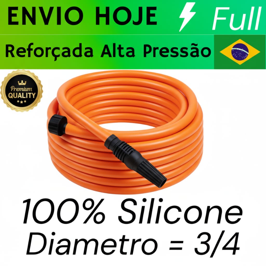 Mangueira Jardim 3/4 Laranja Alta Pressão Reforçada Flexível Siliconada