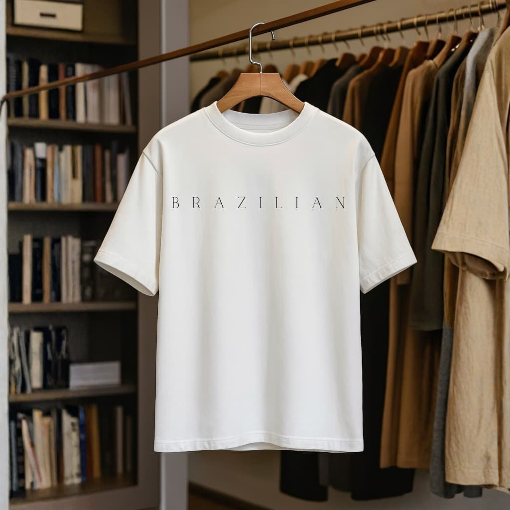 Camiseta Branca Masculina Estampada Brazilian - Estilo, Conforto e Acabamento Impecável – Ideal para Praia.