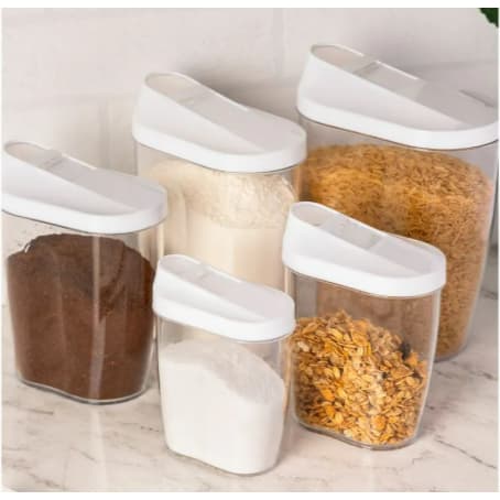 Conjunto 5 Porta Mantimentos de Plástico Tampa My Box Branca 300ml/460ml/680ml/960ml/1400L - Lyor