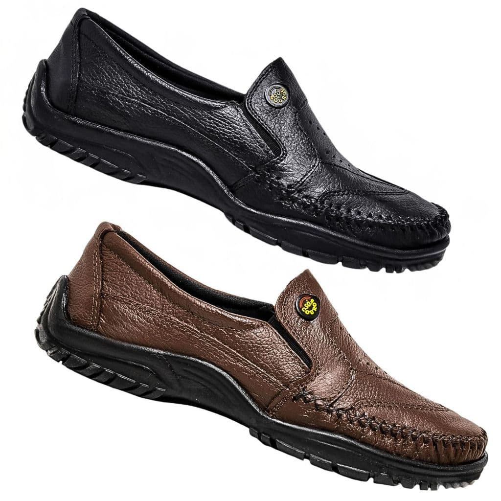Kit Sapatos Mocassim Masculino de Couro Sola de Borracha Costurada Macio Leve Envio Imediato