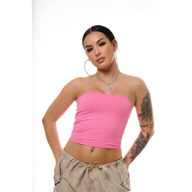 Tube Top Rosa Bebê Feminino Poliamida Premium | Tomara que Caia | Duplo Tecido | Tamanho Único 36 ao 40