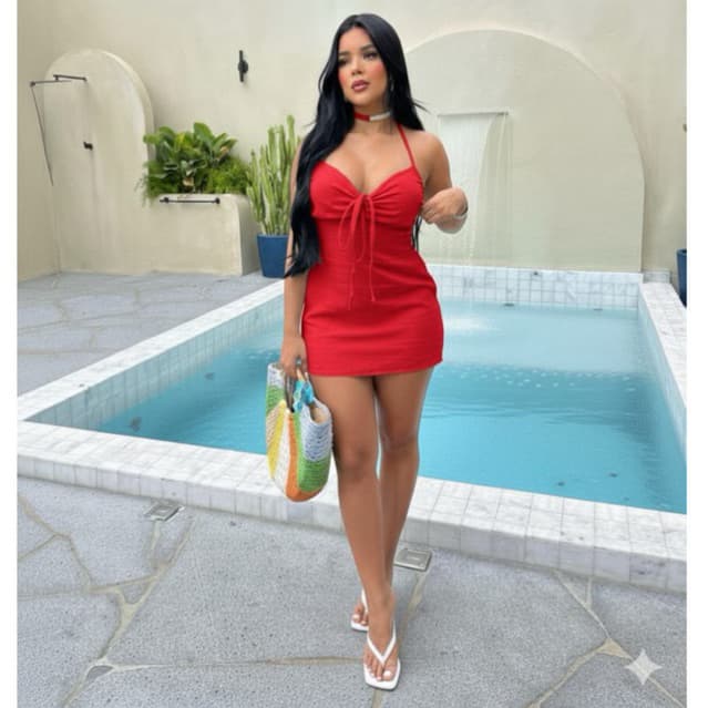 Vestido Feminino Curto Alfaiataria Premium Elegante Alcinha Amarração Costa Nua com Franzido Tendência Verão