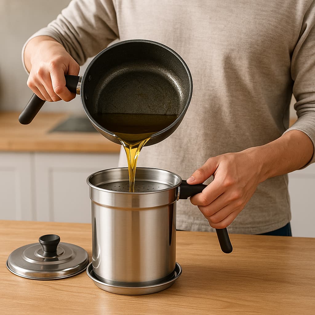 Panela Filtro Para Óleo de Cozinha 1,3 Litros Alumínio Polido C/Orla