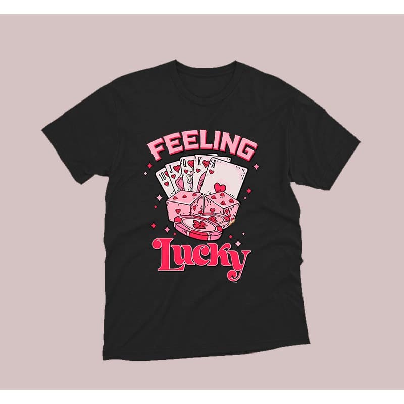 Camiseta Feeling Lucky Cartas 100% Algodão Unissex