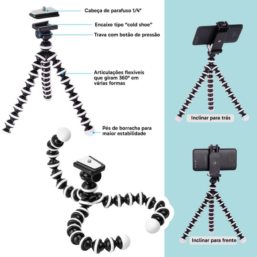 Kit Vídeo Completo Microfone Luz LED Tripé Flexível Microfone Direcional Supercardioide Com Suporte e LED Luz LED49R Par