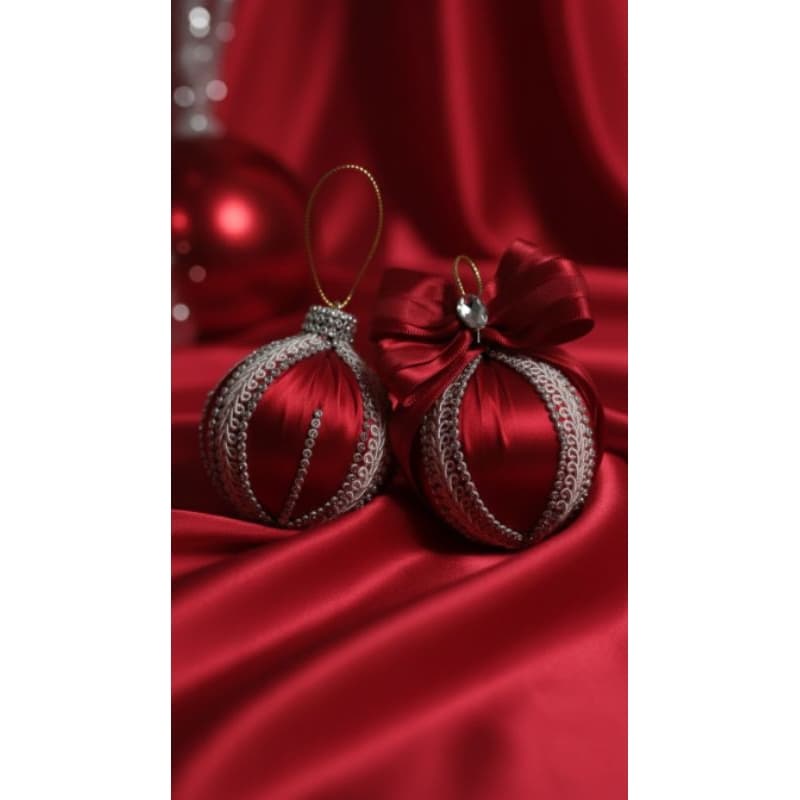 Bola de Natal Vermelho Luxo com Laço e Brilho | Enfeite Natalino  | Decoração Elegante para Árvore