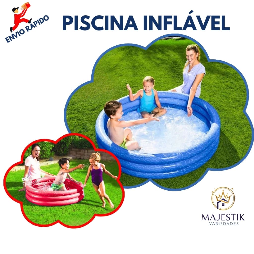 Piscina Inflável Infantil 140 Litros Redonda 3 Anéis Super Resistente Diversão Para Bebê e Criança