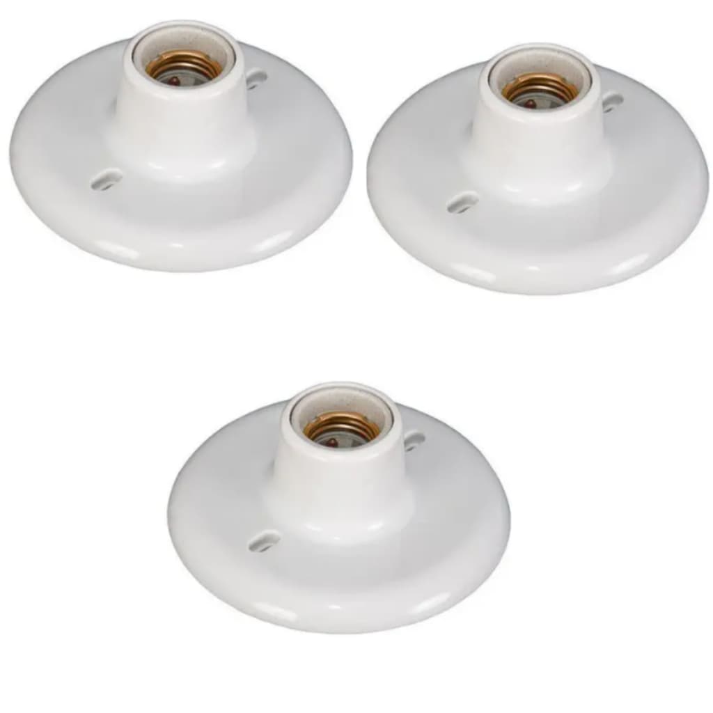 Envio Imediato - Kit 3 Luminária Plafon + Soquete de Porcelana- Branco FeF Decor