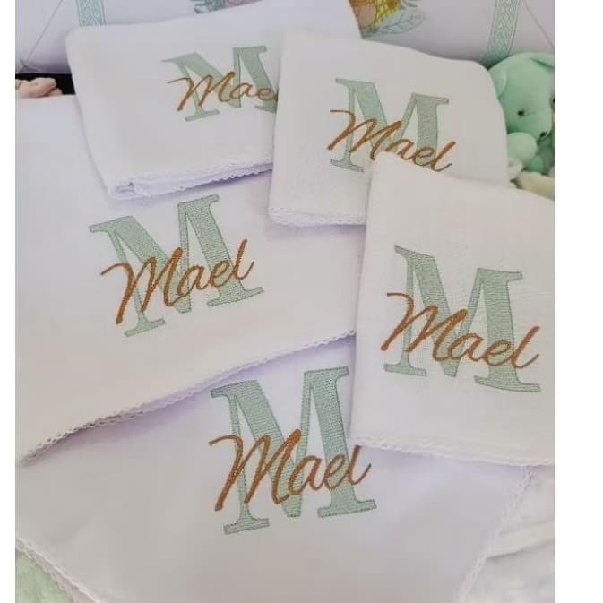 KIT DE FRALDAS LUXO 5 PEÇAS PERSONALIZADO PARA MATERNIDADE/CUEIRO/TOALHA/FRALDA BOCA/FRALDA OMBRO/FRALDA PASSEIO