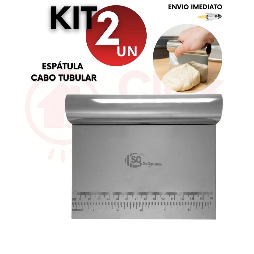 Kit 1/2 Espátulas Inox Cabo Tubular Raspadora e Cortador de Massas, Bolos e Legumes Utensílio de Cozinha Multiuso