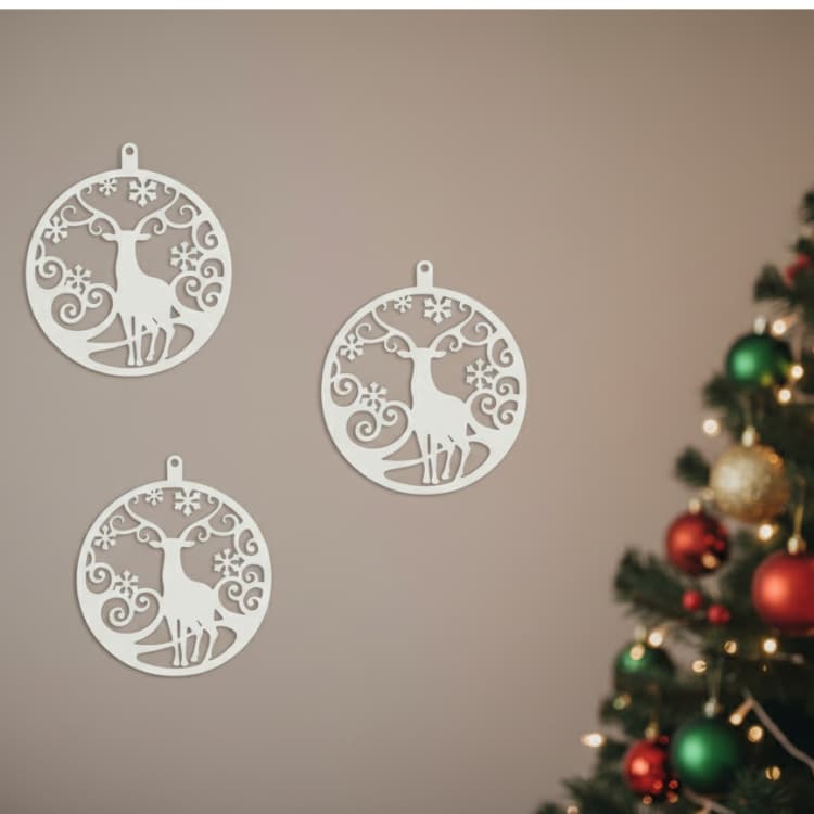 3 Adorno de Natal Elegante: Rena Mágica e Flocos de Neve