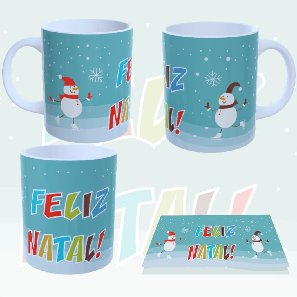 Caneca De Porcelana 325Ml Arte Feliz Natal Boneco De Neve Presente