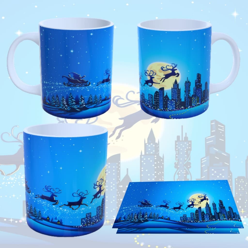 Caneca De Porcelana 325Ml Arte Natal Papai Noel No Trenó