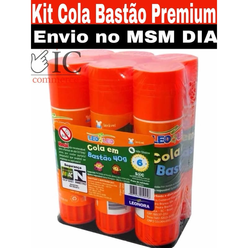 Kit Cola Bastão Leo e Leo 10 20 40g - 6 Unidades Promoção Volta as Aulas
