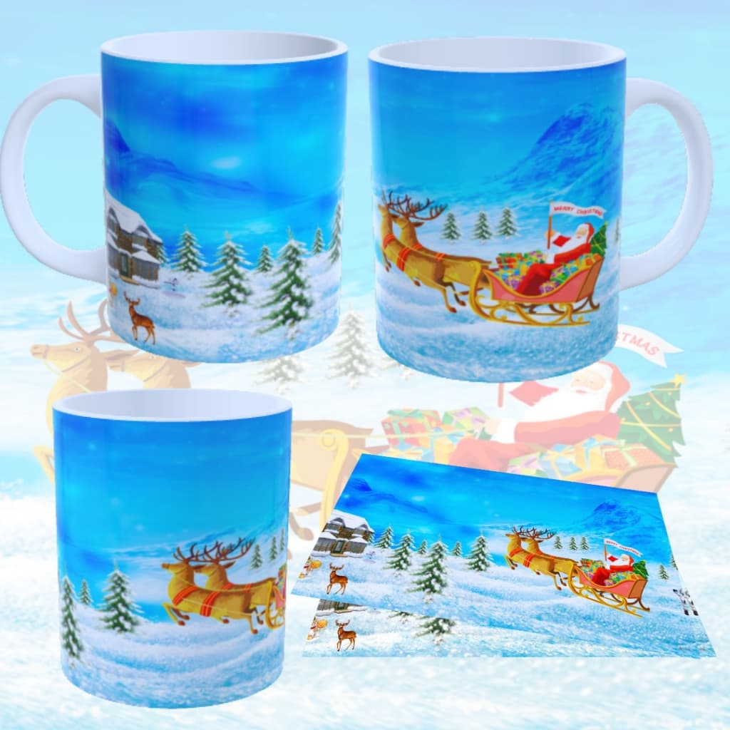Caneca Porcelana 325Ml Papai Noel Chegando Natal