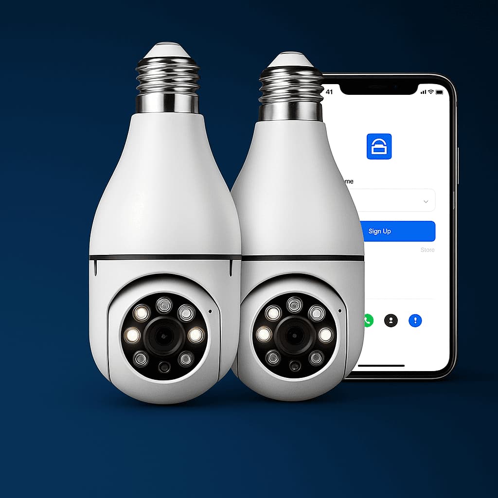 2 UNIDADES - Câmeras Lâmpadas de Segurança Vigilância IP Wi-Fi 360° Visão Noturna FullHD Bivolt