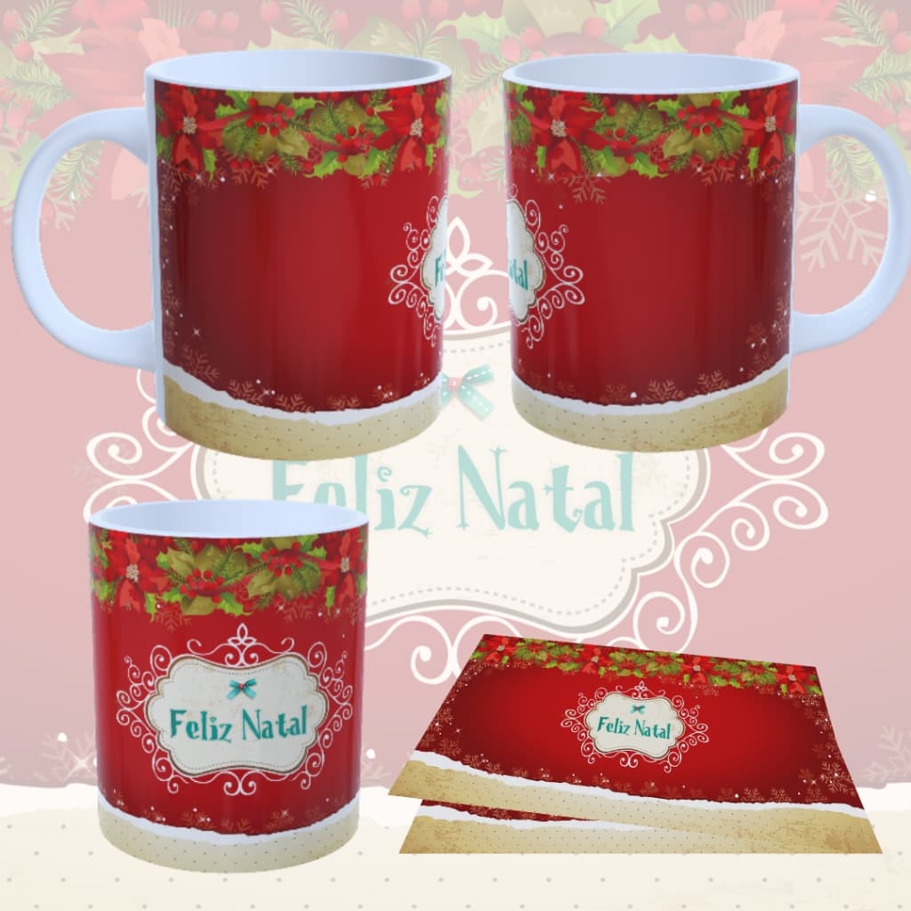 Caneca De Porcelana 325 Ml Frase Feliz Natal Arte Vemelha
