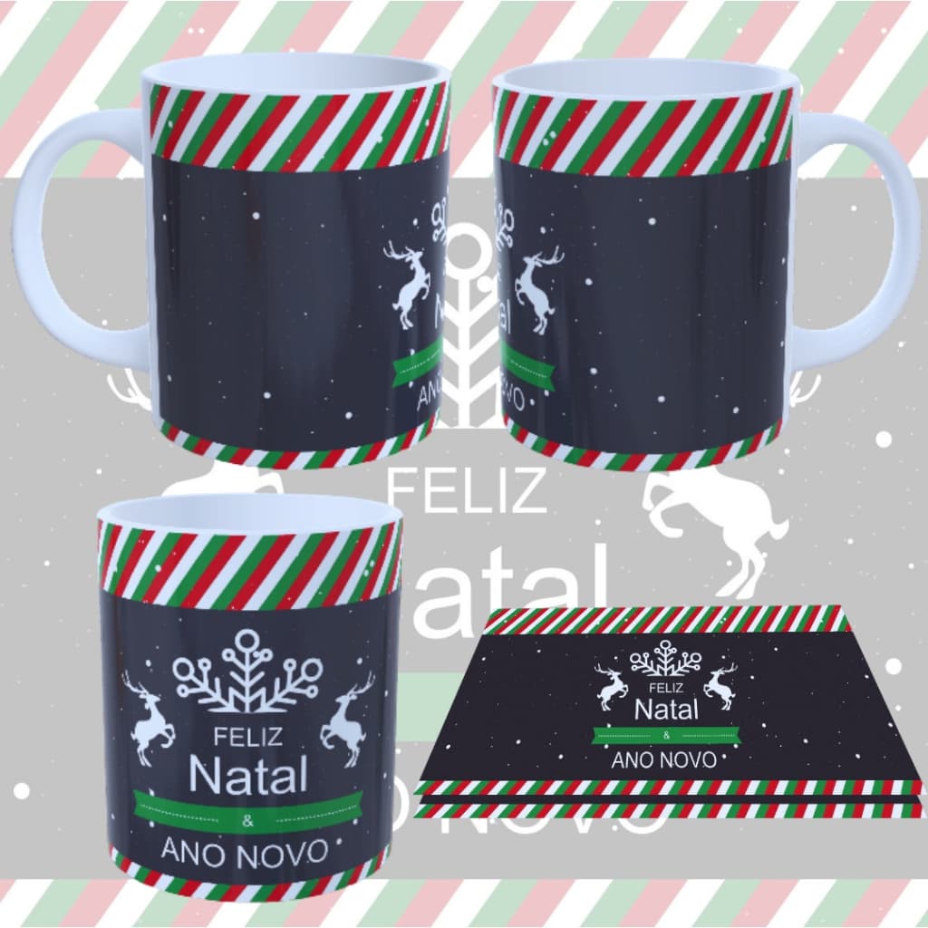 Caneca De Porcelana 325 Ml Frase Feliz Natal e Ano Novo
