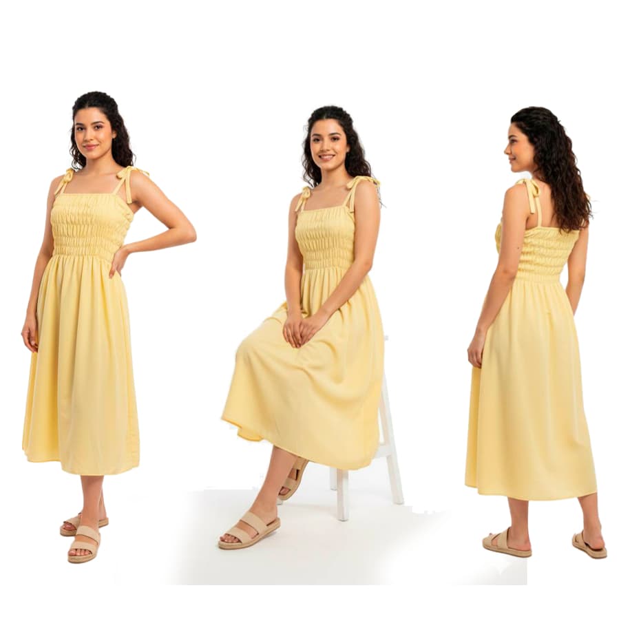 Vestido Feminino Midi Liso Lastex Com Alça - Envio Imediato