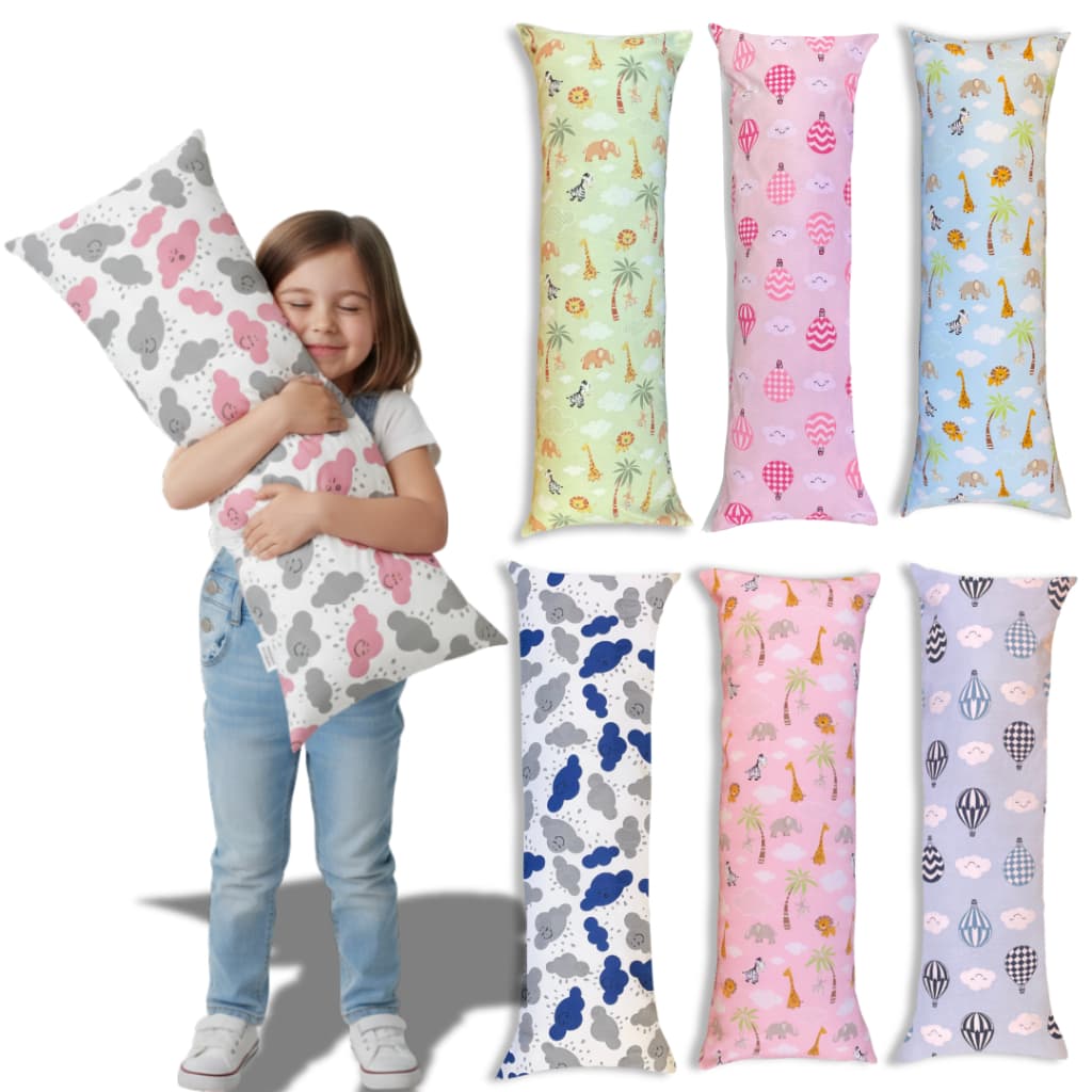 Travesseiro de Corpo Xuxão Infantil Macio Silicone + Capa Removível 100% Algodão Com Zíper 90x35