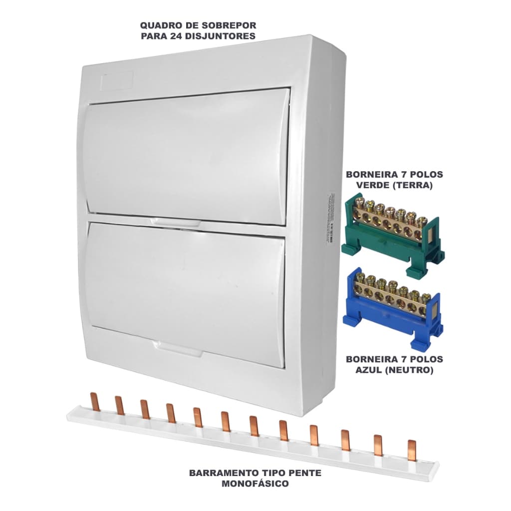 Kit Quadro Caixa de Sobrepor para 24 disjuntores com Barramentos