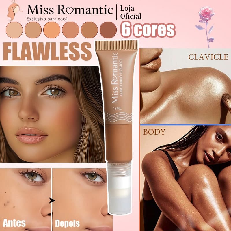 Base Líquida Miss Romantic 13ml – Alta Cobertura para Todos os Tipos de Pele