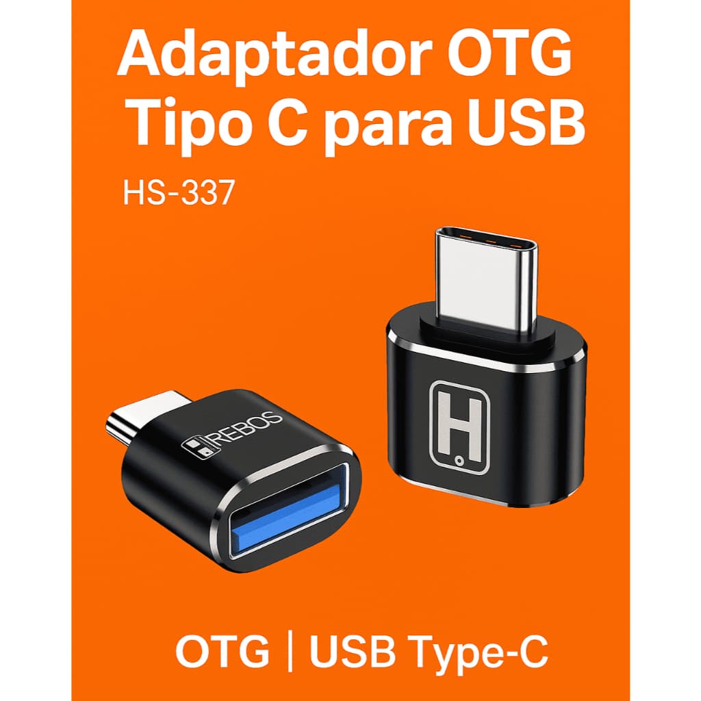 Adaptador OTG Tipo-C para USB HS-337 | Conversor USB-C → USB | Transferência + Carregamento